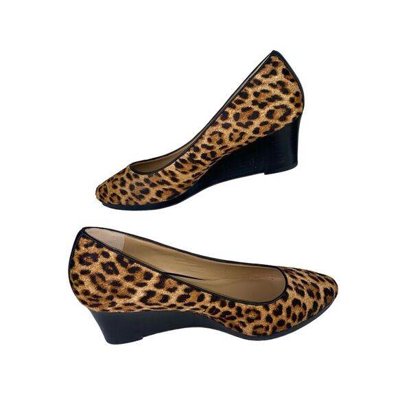 Talbots Laney Brown Black Leopard Print Hair Almond Toe Wedge Heel Pump 7.5 - Picture 3 of 8